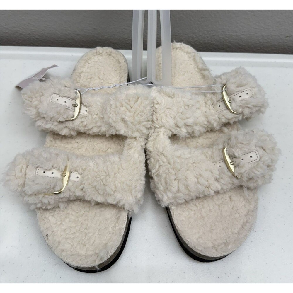 Auden Slides Size 8 Shoes Faux Fur Double Buckle New Comfy